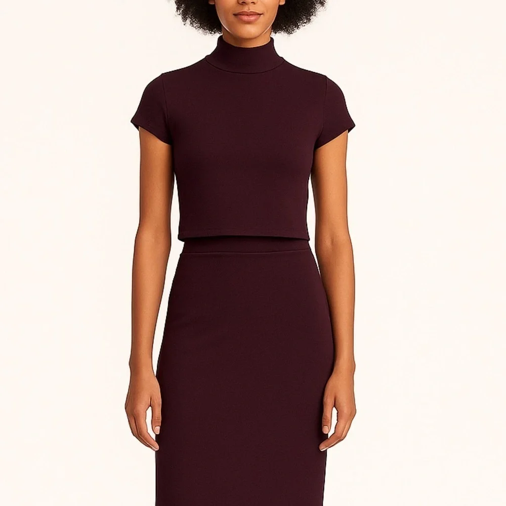 H by Bordeaux Plum Mock Neck Top and Maxi Skirt Set